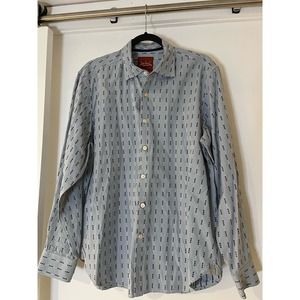 Tommy Bahama Denim button up shirt size large light blue dotted patterns